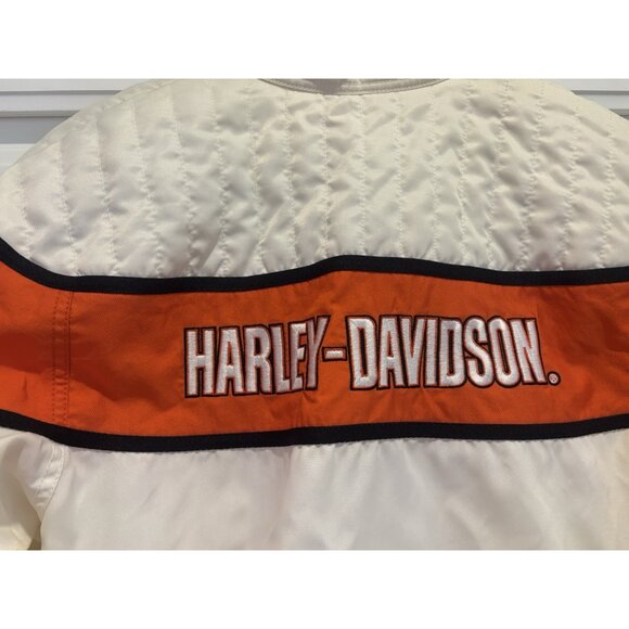 Harley Davidson Racing Jacket- White and orange Women’s Sz L EUC Biker Grunge - Picture 8 of 13